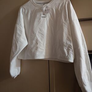 PUMA White Quilted Cropped Sweatshirt